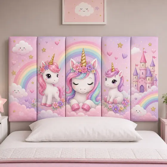 Cabeceira de Cama Infantil Menina Unicórnio + Fita de Fixação Dupla Face - Envio Imediato