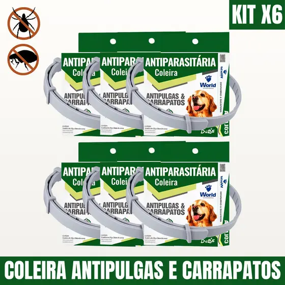 6 Coleiras Antipulgas Carrapatos Antiparasitária World Veterinária Para Cães