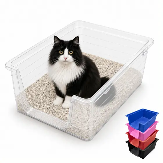 Caixa de Areia Grande Sanitário Para Gatos Bordas Altas Transparemte Sujeira Bandeja Pet