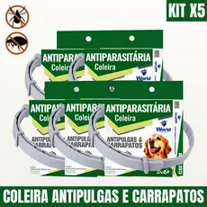5 Coleiras Dugs Antipulgas e Carrapatos World Veterinária Antiparasitária Cães
