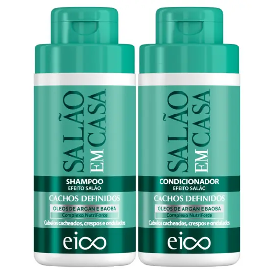 Eico Tratamento Salão Em Casa Cachos Definidos Shampoo Sem Sal 450ml e Condicionador Leave-in 400ml