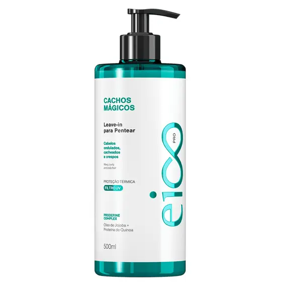Eico Pro Cachos Mágicos Leave-in Creme de Pentear Proteção Térmica 500ml Ondulados Cacheados Crespos