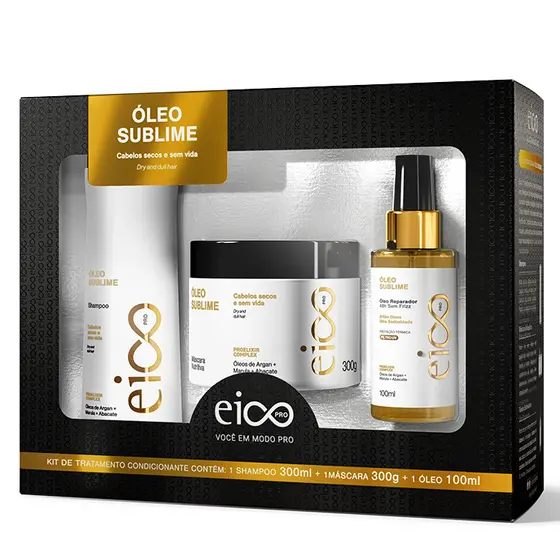 Eico Pro Tratamento Óleo Sublime Shampoo 300ml Máscara Nutritiva 300g Óleo Reparador de Pontas 100ml