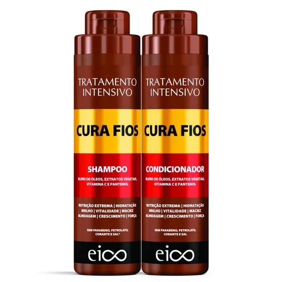 Eico Tratamento Cura Fios Shampoo 800ml Condicionador Leave-in Sem Sal 750ml Crescimento Força