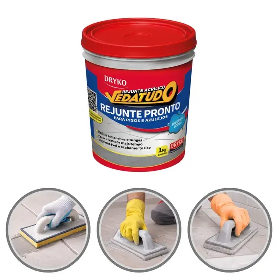 Rejunte Acrílico Impermeável 1 Kg Platina Vedatudo Dryko Piso Porcelanato Banheiro Azulejo Piscina