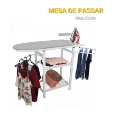 Tabua De Passar Roupa Multiuso Em Aço Reforçado Com Porta Ferro E Passa Mangas