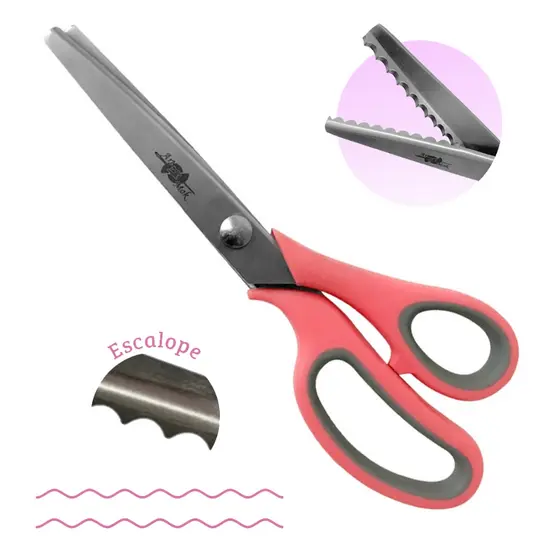 Tesoura De Picotar Escalope 5mm Tecido Papel Eva Profissional Rosa