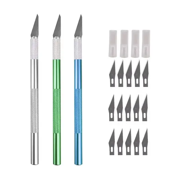 Kit Estilete Bisturi de Precisão 3 Cabos 18 Laminas Tipo Bisturi Artesanato Artesão Modelismo