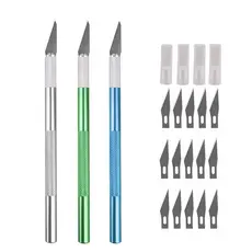 Kit Estilete Bisturi de Precisão 3 Cabos 18 Laminas Tipo Bisturi Artesanato Artesão Modelismo