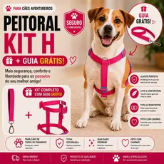 Kit Peitoral H + Guia GRÁTIS para cães - todas raças e tamanhos - Bulldog - Pug - Shitzu - Lhasa