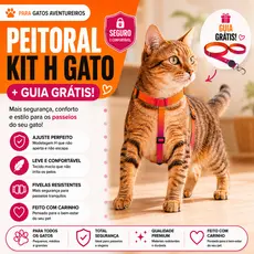 Peitoral para Gato KiT h  com GUIA GRÁTIS com ajuste no pescoço e na cintura