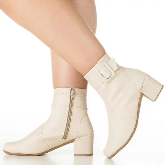 Bota feminina Salto Bloco Médio Bico Quadrado Com Zíper Confortável Moda Blogueira