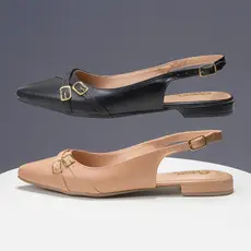 Sandália Slingback Sapatilha Sandália Feminina Salomé Mullet Rasteira Bico Fino Fivela Preto