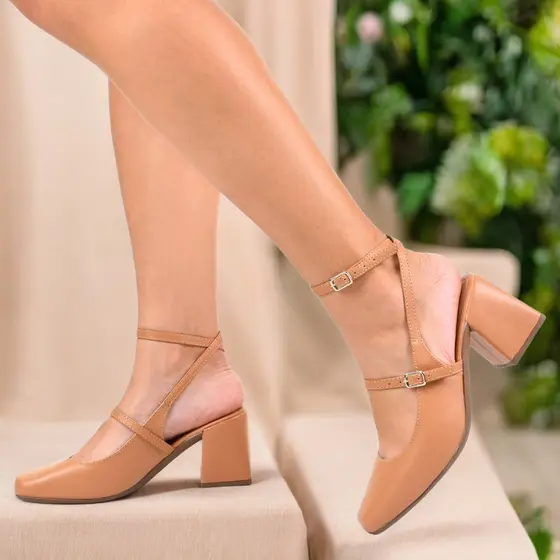 Scarpin Feminino Slingback Sapato Retrô Salto Grosso Bloco Bico Quadrado Confortável Tendência Unifeet