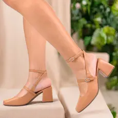 Scarpin Feminino Slingback Sapato Retrô Salto Grosso Bloco Bico Quadrado Confortável Tendência Unifeet