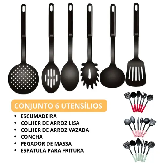 Kit de Cozinha Premium Conjunto 12 Peças Silicone Utensílios Resistentes 6 Espátula Concha Colheres