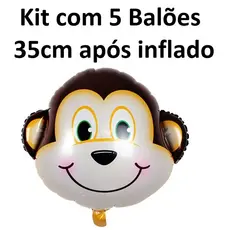 Kit com 5 Balão Macaco Metalizado 35cm Após Inflado Balões Animais Fazendinha Bichos Bichinhos