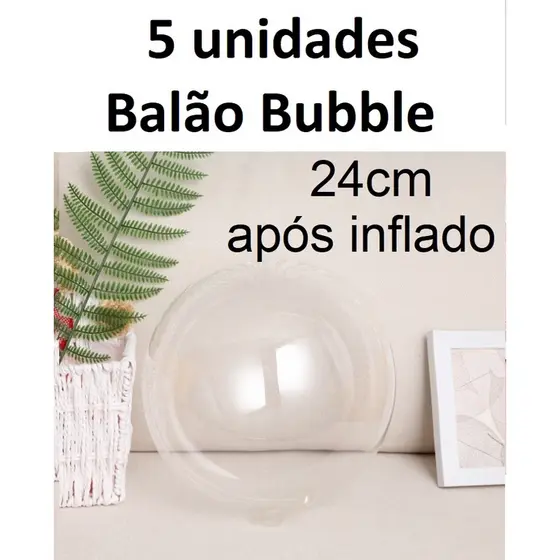 Kit com 5 Bubble 24cm Após Inflado Buble Balões Balão Transparente Festa Decoração Aniversário Látex