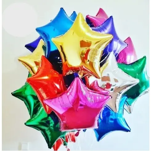 Kit com 5 Balão Estrela Metalizados Balões Estrelas Tamanhos 45cm ou 24cm ou 14cm Após Inflados