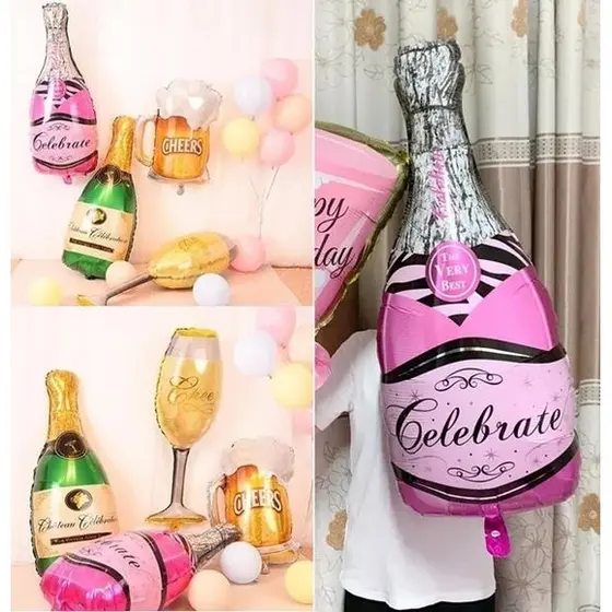 1 Balão Metalizado Taça ou Garrafa Champagne 1 Metro Decoração Réveillon