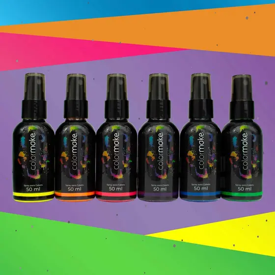 Spray Tinta Neon Para Cabelo Temporário 50ml Colormake Brilha Na Luz Negra