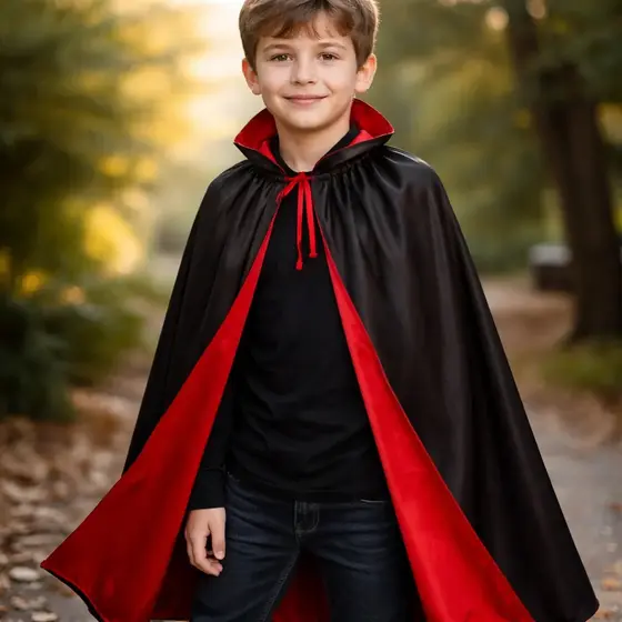 Capa Drácula Vampiro Infantil 80 cm em Tecido Sem capuz Fantasia dia das Crianças