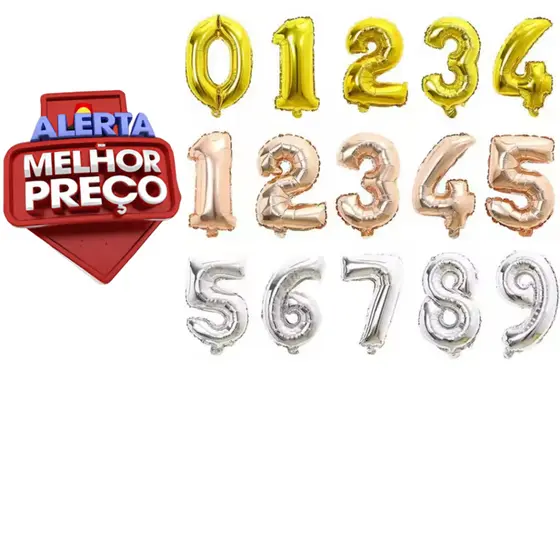 Balão Número Metalizado 45cm Rose Gold ou Dourado ou Prata Aniversário Festas Decoração