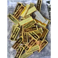 Tag retangular acrilico dourado 3x1cm 50 peças