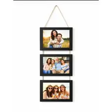 15x21 Porta-retratos triplo em MDF preto – pendurado com sisal