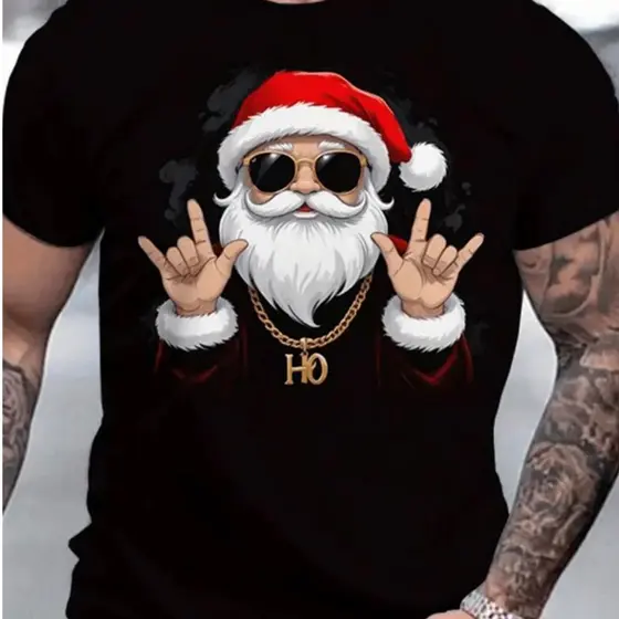 Camiseta de Natal Masculina Feminina Bascia Papai Noel 100% Algodão Camisa