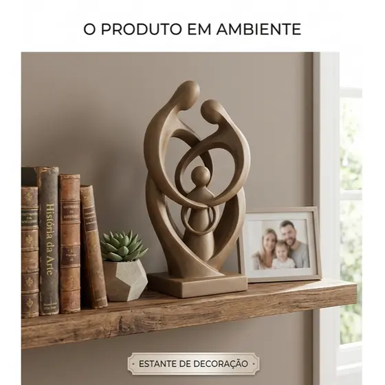 Escultura Decorativa Família 15cm em PLA Enfeite de Mesa Sala Moderna Minimalista Branco Impressão 3D