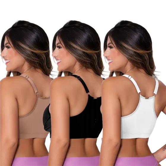 Kit 3 Sutiã Nadador Reforçado em microfibra Plus Size Com Bojo, Aro e Fecho frontal