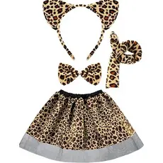 Kit Fantasia Oncinha Infantil Luxo - 4 Peças (Tiara, Gravata, Cauda e Saia) 53x34cm