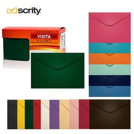 Envelope Colorido Visita Pequeno 072x108 mm 7,2 cm X 10,8 cm Scrity 100 Unidades