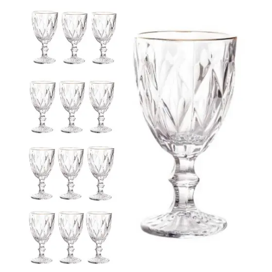 Jogo De Taça De Vidro 12 / 6  Unidades Diamond 320ml Transparente Cristal 123 Útil