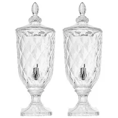Kit 2 Suqueira 5 Litros De Vidro Diamond Com Torneira Transparente Tampa Diamante 123Útil