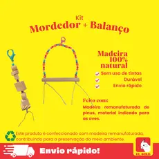 Kit Diversão Colorida para Aves – Mordedor e Balanço com Miçangas