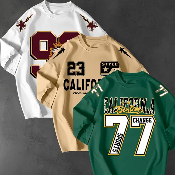 Kit 3 Camisetao Oversized Streetwear Estampa California 77 Unissex 100 Algodao Fio 30.1 Casual Top