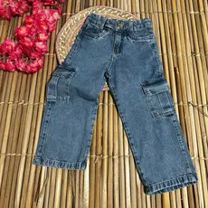 CALÇA MENINAS INFANTIL WINDE LEG CARGO LEANDRA JEANS MENINAS