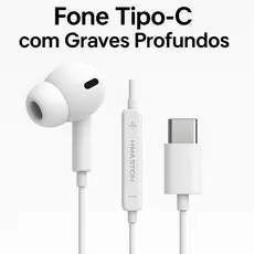 Fone de Ouvido Tipo-C H’Maston com Microfone HD, Graves Profundos e Isolamento de Ruído