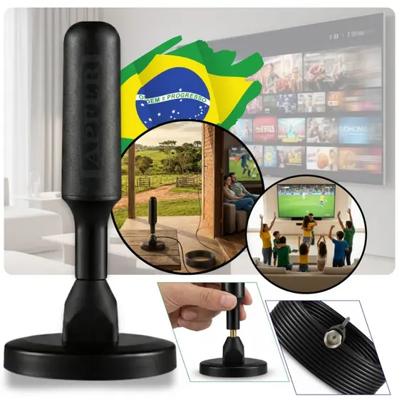 Antena Digital 4K Ultra HD Sinal Super Forte 5 metros Cabo Longo Mais Canais HD Interna Externa