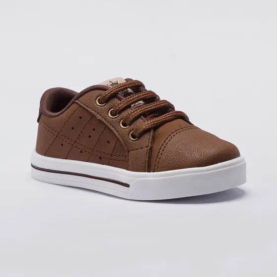 Tênis Infantil Menino Cadarço Casual Masculino Costura Azul Marrom Bege 20143 Pequito