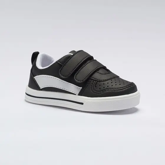 Tênis Infantil Unisex Casual Menino Menina Calce-Fácil Preto Listra Branca 2094 Pequito