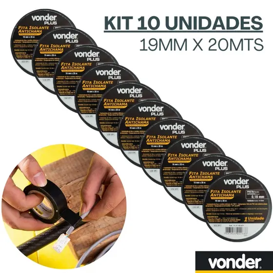 Fita Isolante 19x20m Slim Preta C/ 10 Unidades Antichama