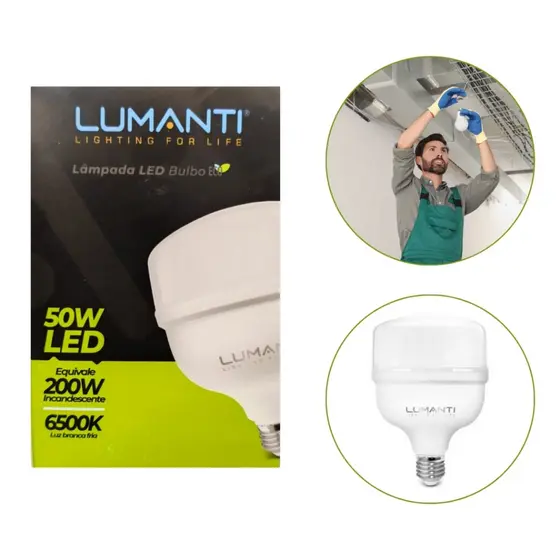 Lâmpada Led 50W Alta Potência BR6500K Lumanti Casa Comércio Branco