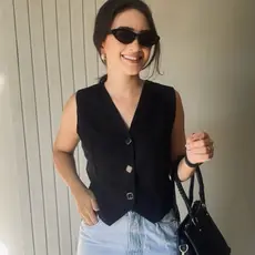 Colete Linho Alfaiataria Feminina Com Botão Luxo