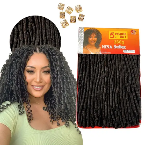 Cabelo Nina Softex Dreads Pacotão 360gm Pacotes Cacheado 5 em 1 Faz uma Cabeça Crochet Braid