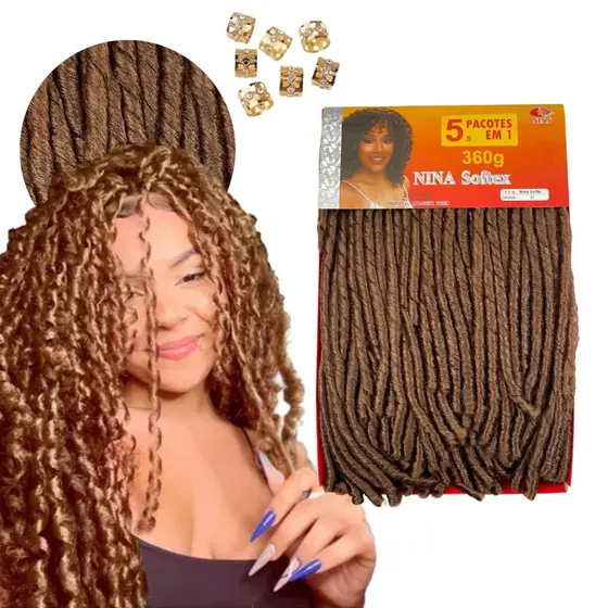 Cabelo Afro Nina Softex Cacheado Faz Uma Cabeça com 360g 5 em 1 Pacotão Crochet Braid