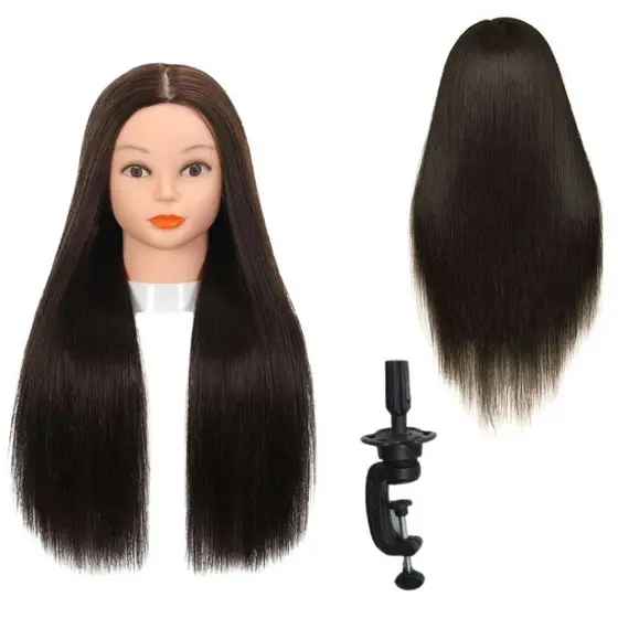 Cabeça de manequim p treino Cabelo Fibra Orgânica Feminina Suporte Cortes Tranças
