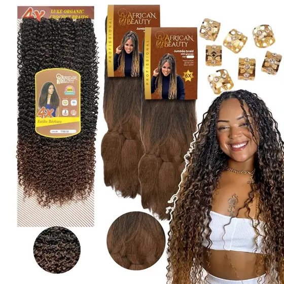 Kit Calo Para Tranças Cacheado E Volumoso Fibra Orgânica 70cm 300g E 2 Jumbo 400g Cada African Beauty